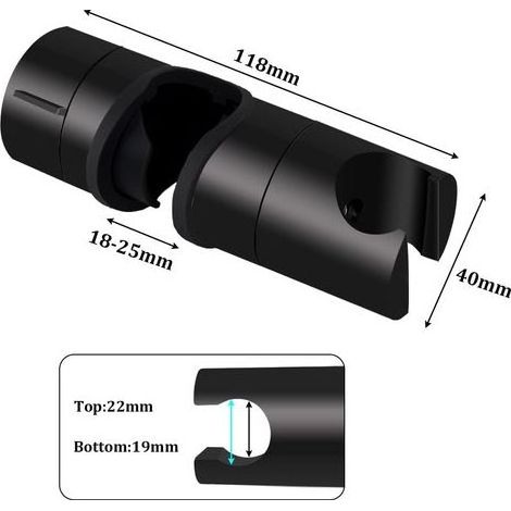 Duschkopfhalterung, universelle schwarze Duschkopfhalterung für 18–25 mm Duschstangen, verstärktes ABS-Material, verbesserte Ausführung, mattschwarz (1/5)
