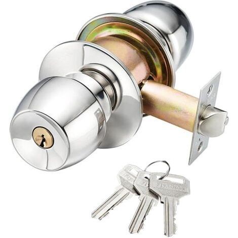 Keyed Door Lock, Stainless Steel Round Lock, Bathroom Door Handle (60mm) (1/5)