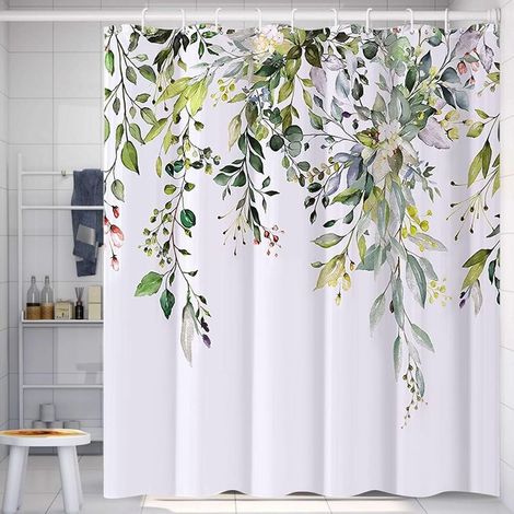 Rideau de douche à motif floral 180x180 cm en polysilicium imperméable, lavable en machine, avec 12 crochets inclus, adapté pour baignoire et salle de bain (1/5)