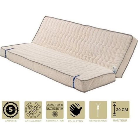 Literie -Matelas Trs Ferme Pour Clic Clac 140x200 x 20 cm - Dim Assise 70 cm - 7 zones de Confort - Dhoussable Housse Lavable (1/3)