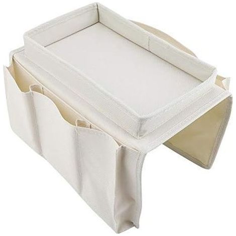 Canapé, fauteuils, accoudoirs, chariot de courses, support TV, support télécommande, étagère de rangement, boîte de rangement, sac de rangement, canapé avec plateau et porte-gobelet (beige, 19 cm)