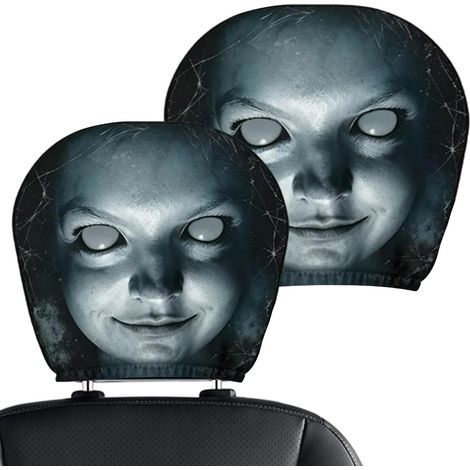 Housses D'Appuie-Tête Effrayantes pour Voiture 2 Pièces Protecteur Impression Recto Verso Housses d'Appuie-Tête Drôles Décoration Intérieure Pour Halloween (1/5)