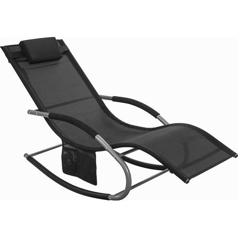 SoBuy Sun Lounger Garden Chair Recliner with Cushioned Pillow & Side Pocket Garden Rocking Chair with Steel Frame Outdoor Furniture for Patio Poolside Black OGS28-SCH (1/5)