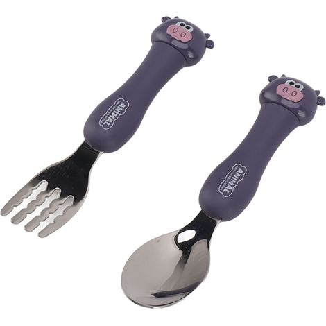 Couverts enfant dessin animal veau inox apprendre à manger cuillère fourchette transportable avec boîte rangement (1/5)