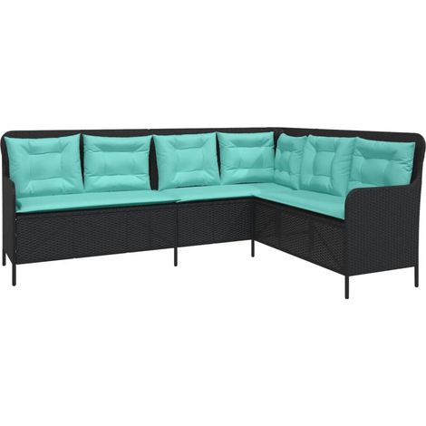 Maison Exclusive - Divano da giardino con Cuscini a forma di L in Polyrattan Nero (1/5)