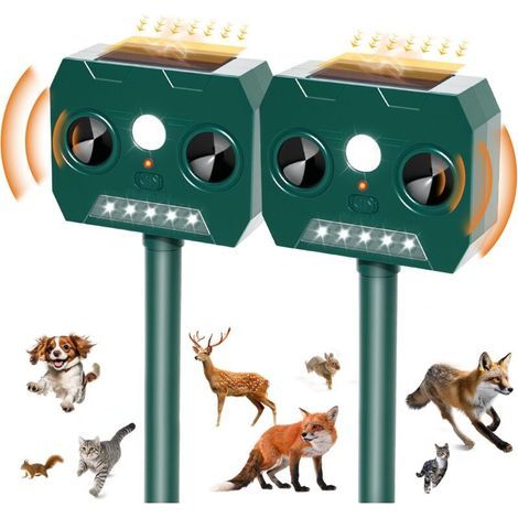 2-teiliges Katzenabwehrsystem für den Außenbereich, Ultraschall-Solar-Hundeabwehrsystem 2025, IP45 wasserdicht, 12 m Reichweite, 120° Abstrahlwinkel, Gartentierabwehrsystem mit LED-Licht für Marder, K (1/5)