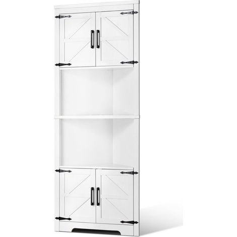 Armoire d'angle 68" avec 6 étagères, 4 portes en bois, rayonnages ajustables, meuble de rangement autoportant pour salon, cuisine, buanderie, blanc. (1/5)