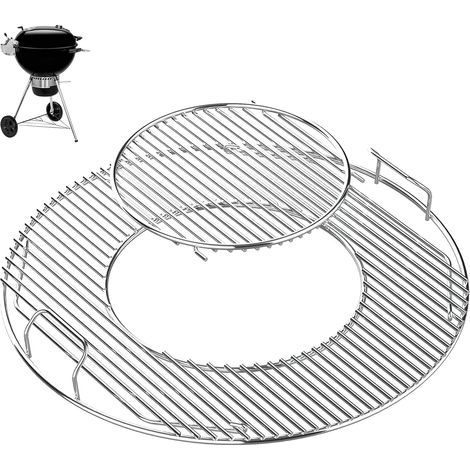 Grille de Cuisson, Grill rond pliable 54.5 cm, pour 57 cm Barbecue à Charbon de Bois, INOX, Double Ouverture, Grille Amovible pour Pierres à Pizza, Poêle à Frire (RT7) (1/5)