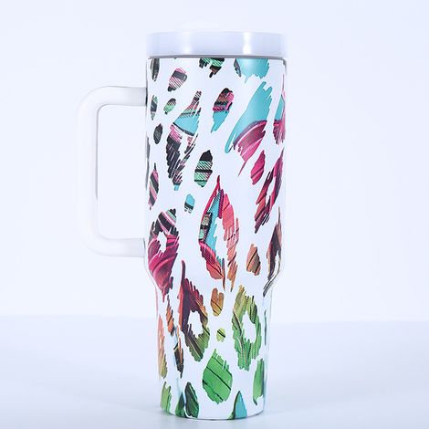 Verre Isotherme 2ème Génération en Acier Inoxydable 304, Grande Capacité, Tasse Auto avec Motif Transféré, Poignée Isolante, Portable pour Extérieur (1/5)