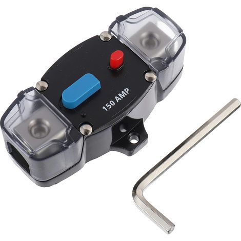 Disyuntor de reinicio automático de 150 A, 12-48 voltios CC con botón de reinicio manual para aplicaciones automotrices, autocaravanas, marinas y embarcaciones. (1/5)