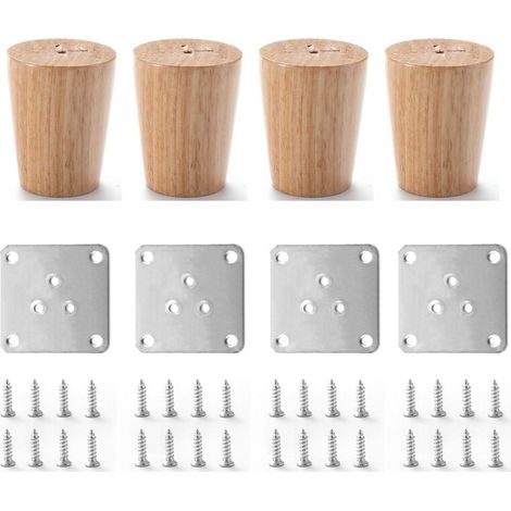 Pieds de meuble en bois massif 4 x 6 cm avec plaque de fixation et vis pour canapé, TV, lit, table à manger (1/4)