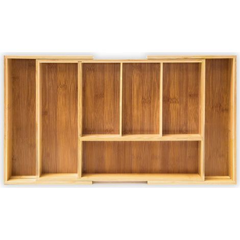 Range-Couverts ajustable organiseur de tiroir extensible HxlxP : 5 x 48,5 x 28 cm 5 à 7 compartiments en Bambou, Nature (1/5)