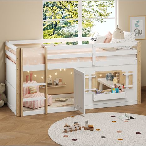 Cama infantil alta 90x200 con zona de juego OKMYHOME (1/5)