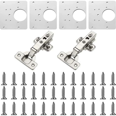 Plaque de Réparation de Charnière,4 Pièces Réparation de Plaque D'acier Inoxydable Avec 36 Vis,2 Pièces Charnière,Kit De Réparation De Charnière Pour Porte en Bois/Placard/Meuble Plaque Fixe