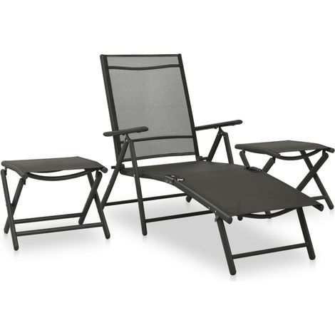 3-tlg. Garten-Lounge-Set Textilene und Aluminium Schwarz