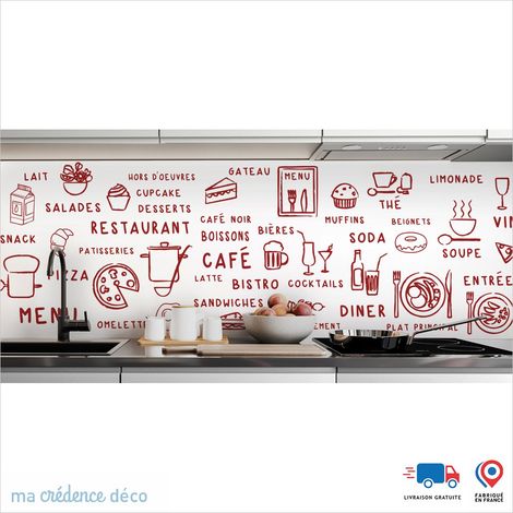 Crédence : Dessin food clair - Couleur Rouge carmin - Alu composite - 120 - 60 (1/3)