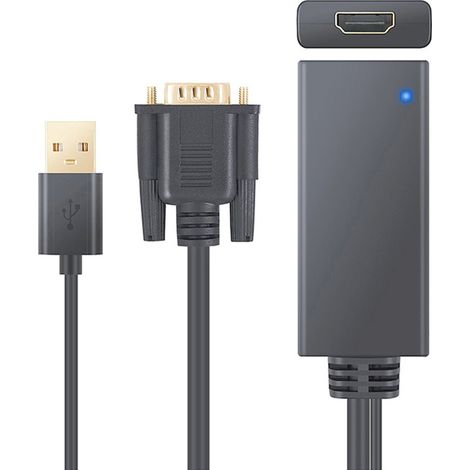 Convertisseur VGA-HDMI Noir avec Audio Intégré et Alimentation USB pour PC, Laptop, Lecteur DVD