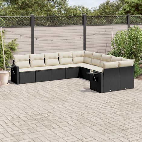 Set de sofás de jardín 10 pzas cojines ratán sintético negro vidaXL (1/3)