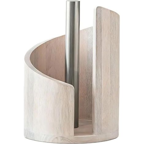 Porte-serviettes en bois d'acacia sur pied, pratique pour rouleaux de papier avec construction robuste en bois massif (beige) (1/5)