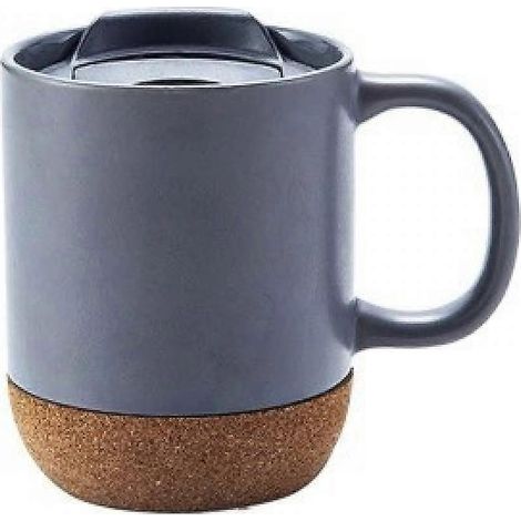 Lot de 2 grandes tasses en céramique de 44 cl (15 oz), avec fond en liège isolant et couvercle anti-éclaboussures. Convient aux hommes et aux femmes. Idéal pour le café et le thé. Couleur : gris. (1/5)