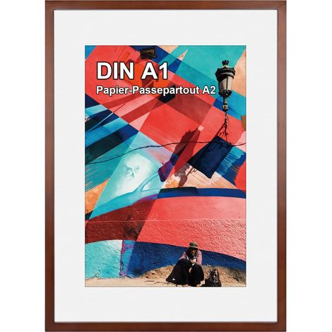 Cadre photo A1 en bois - Format A1 - 59,4 x 84,1 cm - Avec verre acrylique incassable - Pour portraits, certificats, affiches, puzzles (1/5)