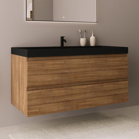 LOMAZOO meuble de salle de bain Monaco chêne chaud - lavabo noir