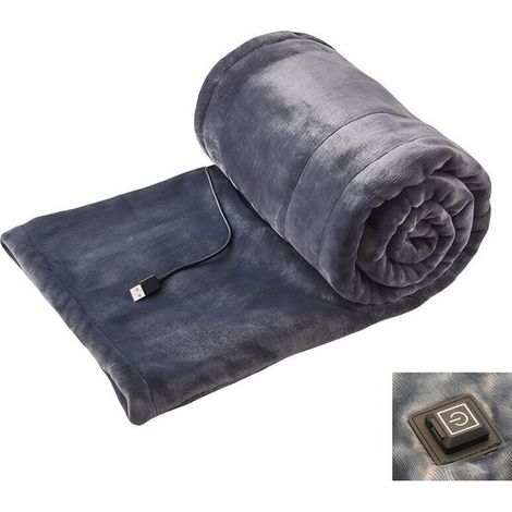 Couverture chauffante style écharpe, alimentée par USB, sans fil, lavable en machine, 3 niveaux de température, grise - 80 x 140 cm (1/4)