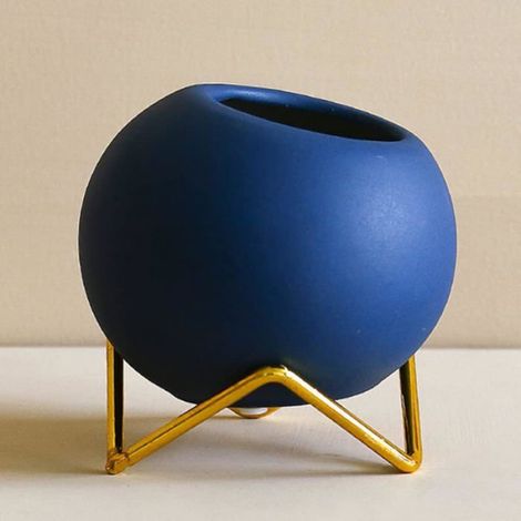 Pot Succulent - Céramique Orange Jaune Bleu - Support Métallique Doré - Décoration Intérieure Bureau Maison Jardin - 1 Pièce (1/4)