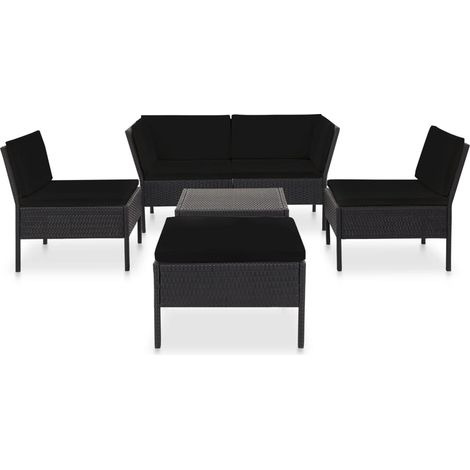 Set mobili da giardino set da esterno 6 pezzi con cuscini in polyrattan nero 020016918