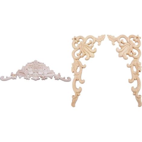 Geschnitzte Wandleuchte aus Gummibaumholz (38 x 15 x 1,2 cm) und 4 geschnitzte Holzrahmen für europäische handgefertigte Möbel mit floralen Motiven. (1/5)