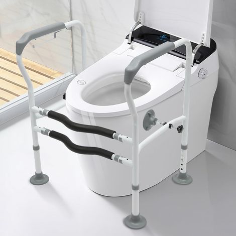 Toilet Safety Rails,Raised Toilet Seat with Handles Toilet Handles for Elderly and Disabled,Adjustable Carbon Steel Grab Bar for Toilets Bathrooms Stairs,Easy to Install,330lbs Load (1/5)
