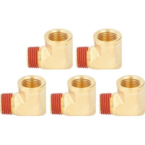 Satz von 5 massiven Messingwinkeln, 1/2" NPT-Außengewinde/Innengewinde, 90°-Winkel, mit wasserdichter Gummidichtung. (1/5)