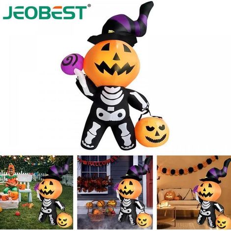 JEOBEST Décoration d'Halloween - 1,8 m de Haut Homme au Crâne de Citrouille - Polyester, Résistant à la Saleté et à l'eau (1/4)