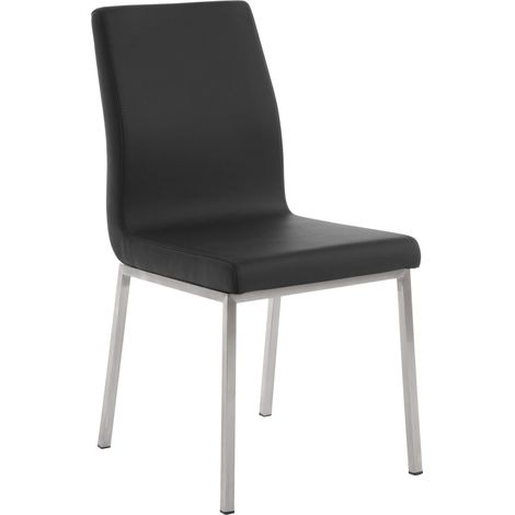 Silla de comedor x1 con asiento y respaldo acolchados en polipiel negra y acero inoxidable 100007143 (1/5)