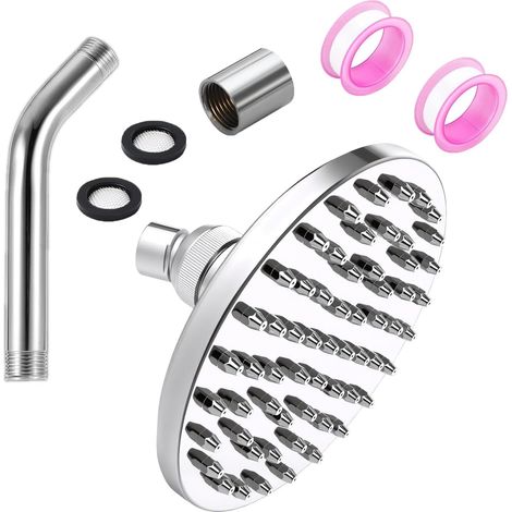 Conjunto de ducha de lluvia ajustable 360° - Fabricado en ABS - Cabezal de ducha redondo - Con extensión para cabezal de ducha - 2 tiras de sellado roscadas (20,3 cm) (1/5)