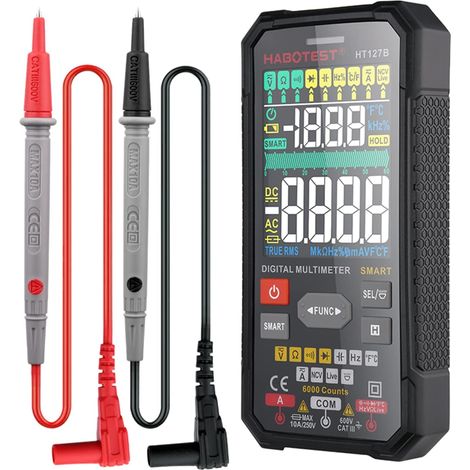 HT127B Multimètre numérique Intelligent Écran LCD VA de 3,1 Pouces 6000 Points Compteur Universel Auto Range True RMS Mini Multi-Fonctionnel Testeur NCV Voltmètre 600V 6A Ampèremètre 60MΩ (1/5)