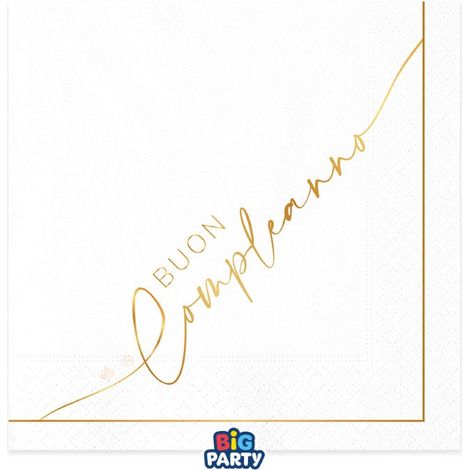 Big Party Tovaglioli Carta Buon Compleanno Gold 33 x 33 Cm Bianco Oro