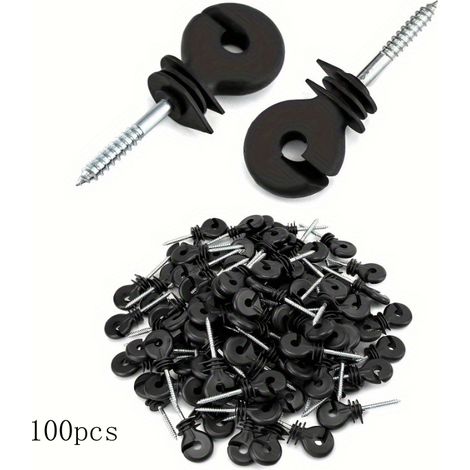 100 aisladores para cerca eléctrica, tornillos aislantes y clavos para postes de cerca preperforados. (1/5)