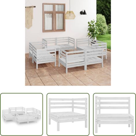 Gartenlounge -  8-tlg. Garten-Lounge-Set Weiß Kiefer Massivholz (1/5)