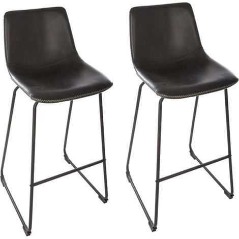 Set di 2 sedie da bar Lois in pelle nera - Atmosphera créateur d'intérieur (1/5)