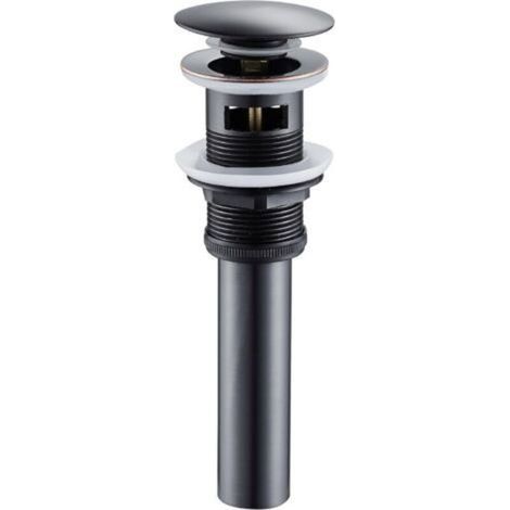 Bouchon de vidange, bouchon de vidange escamotable avec trop-plein, robinet de lavabo finition laiton bouchon de vidange escamotable, conception escamotable pour robinet de salle de bain, lavabo, noir (1/5)