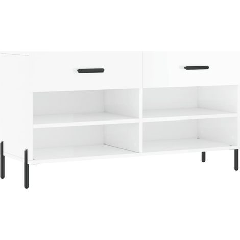 Banc à chaussures bottes commode étagère meuble entrée rangement brillant 102 x 35 x 55 cm bois d'ingénierie blanc