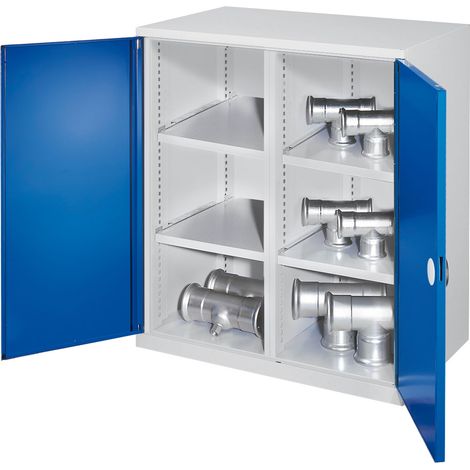 Kappes Schwerlast-Beistellschränke mit Mitteltrennwand 1110x1000x600mm Doppelwandtüren Modell 76 enzianblau