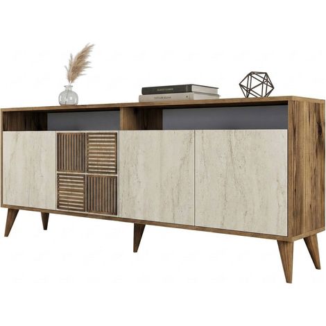 Credenza Roattos, Madia 2 Ripiani, 4 Ante, 6 Vani, 180x35x78h cm Beige Marmo