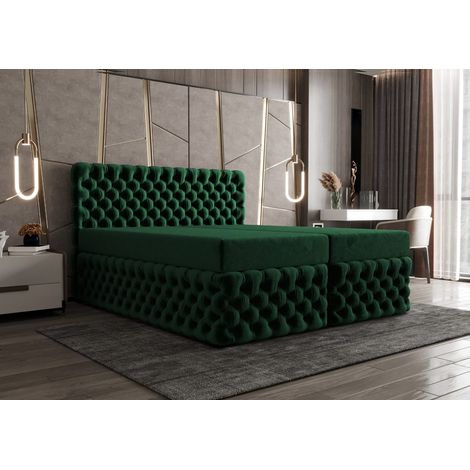 Lit Boxspring Figo Ii - Vert Bouteille - 200x200 Cm - Lit Moderne - Lit Élégant - Matelas À Ressorts Ensachés (1/4)