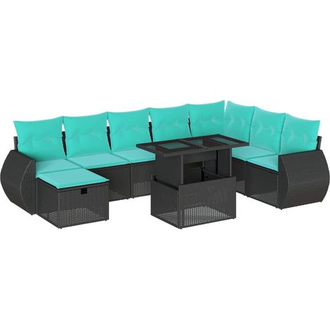 9-teiliges Gartensofa-Set mit Kissen, schwarzes Polyrattan vidaXL (1/5)