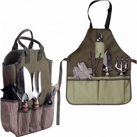Kit jardinage complet 12 pièces, ensemble outils jardinage en acier inoxydable, avec tablier à poches et sac de rangement imperméable, idée cadeau jardinier pour potager homme femme (1/5)