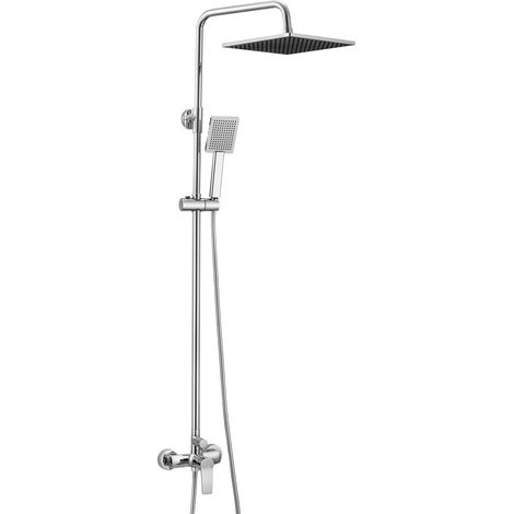 Colonne de Douche avec Mitigeur Hauteur Réglable entre 90-124cm, Colonne de Douche Chromé avec Douchette 29x19cm et Pommeau pour Salle de Bain (1/5)