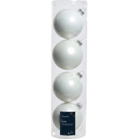 Boîte de 4 boules de Noël blanches 10 cm