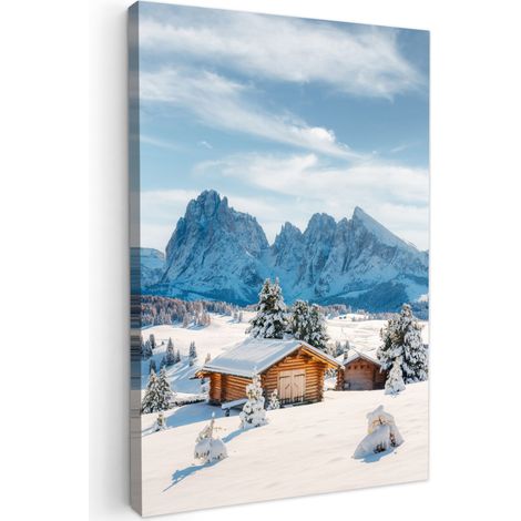 CUADRO EN LIENZO Invierno - Cabaña - Montañas - Vistas - Nieve Decoracion Pared Salon 20x30 cm